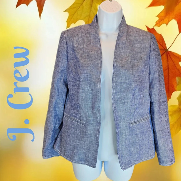J. Crew Womens Open Front Blazer Linen Blend Sz 6 Blue & Heathered Lined - Picture 1 of 9